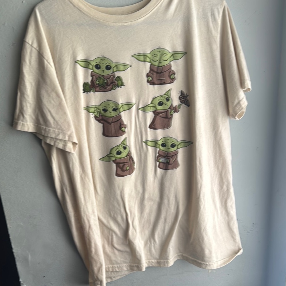 MAD Engine Cream and Green Short Sleeve Tee with Baby Yoda Design